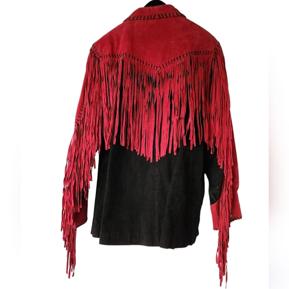 Bob Mackie Women’s Red Suede Western Fringe Jacket Size Medium. Wearable Art - Picture 2 of 3